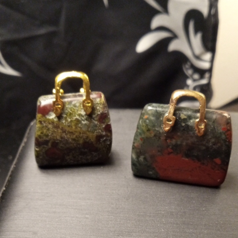 Red Jasper and Blood stone little purse pendants